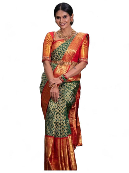 Green banarasi silk wedding saree