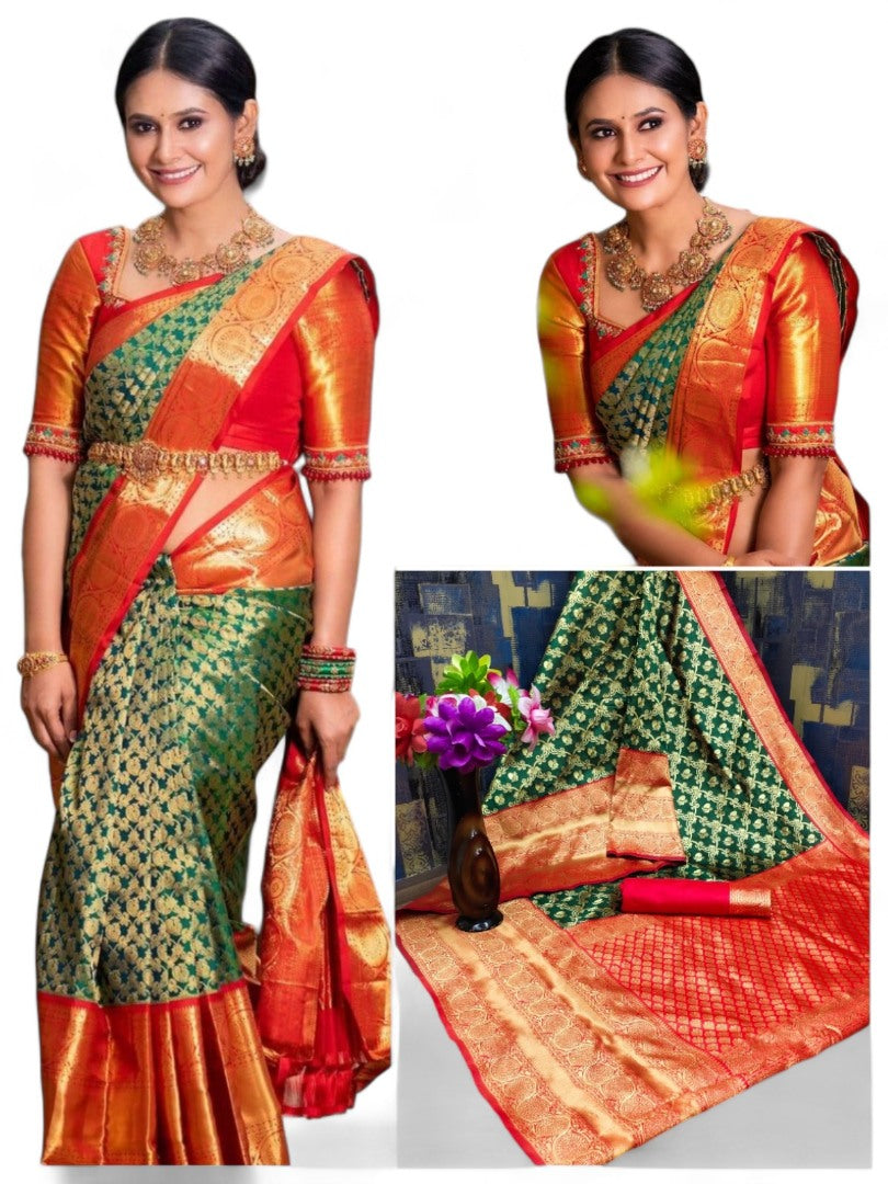 Green banarasi silk wedding saree