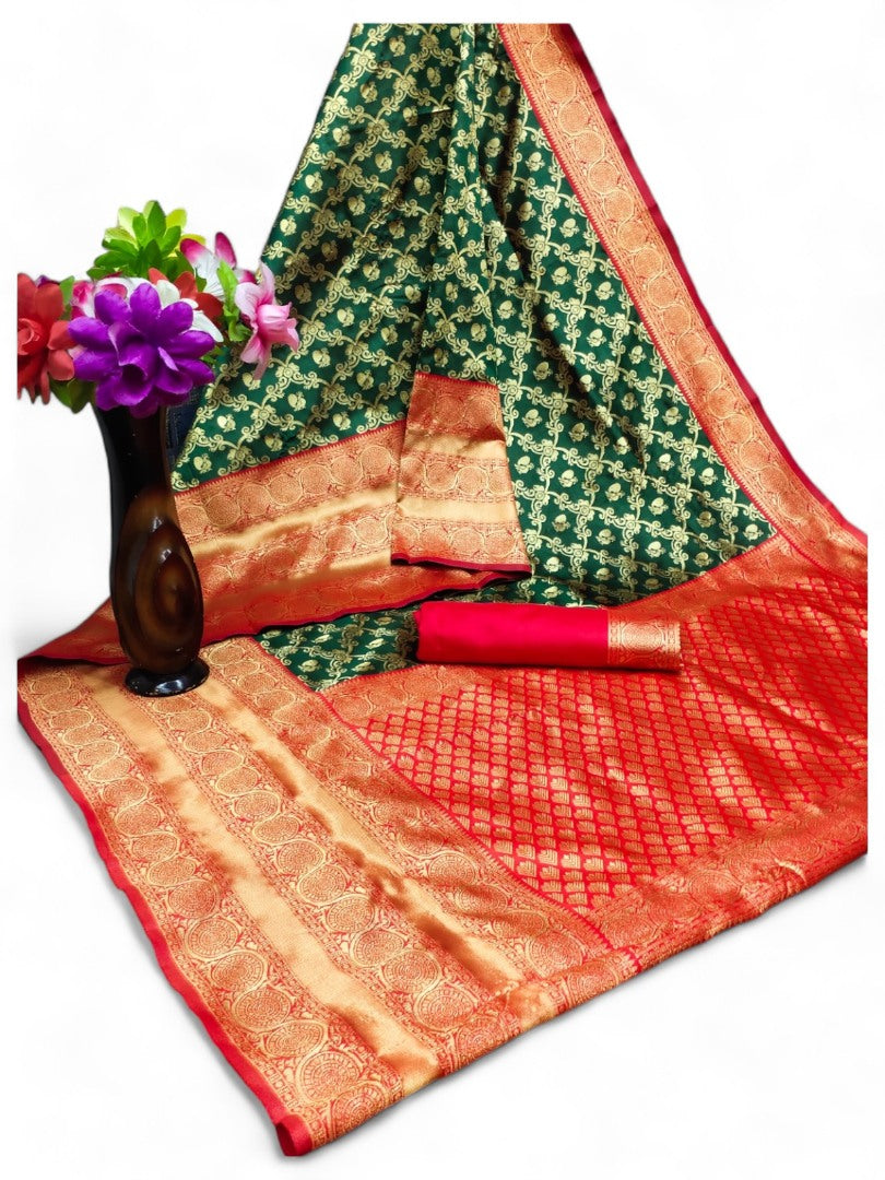 Green banarasi silk wedding saree