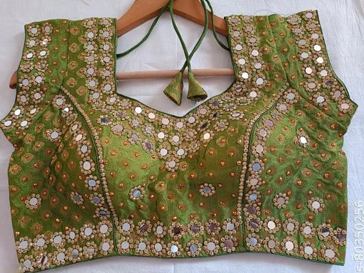 Green chanderi silk ream mirror work blouse