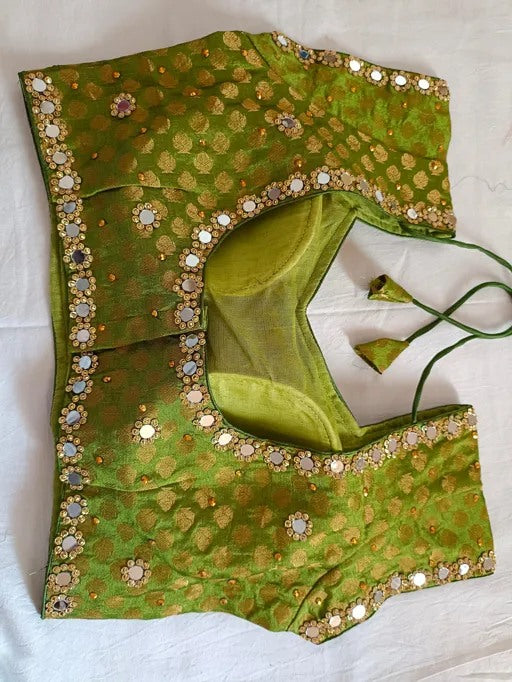 Green chanderi silk ream mirror work blouse