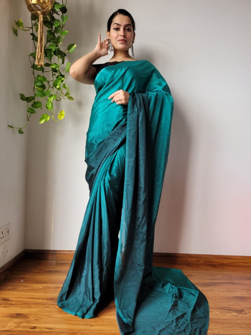 Green chinon silk ready to wear one minute partywear saree