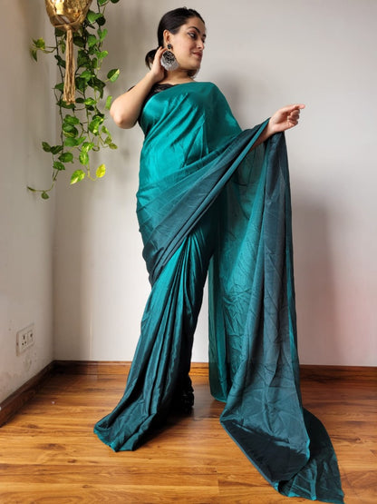 Green chinon silk ready to wear one minute partywear saree
