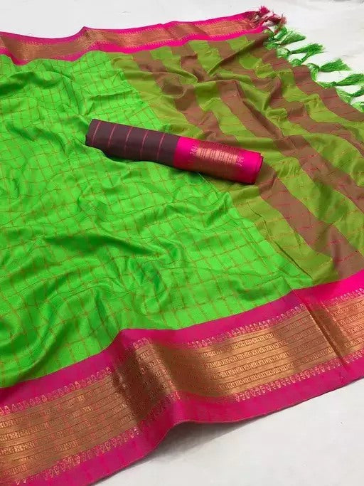 Green cotton jacquard border saree