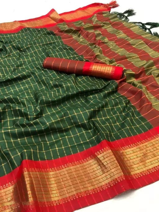 Green cotton jacquard border saree