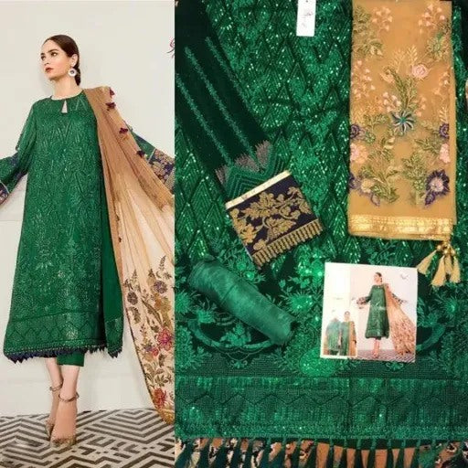 Green embroidery work pakistani suit