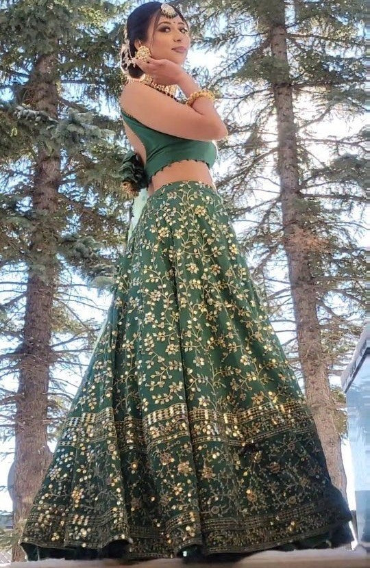 Green georgette big sequence work wedding lehenga choli