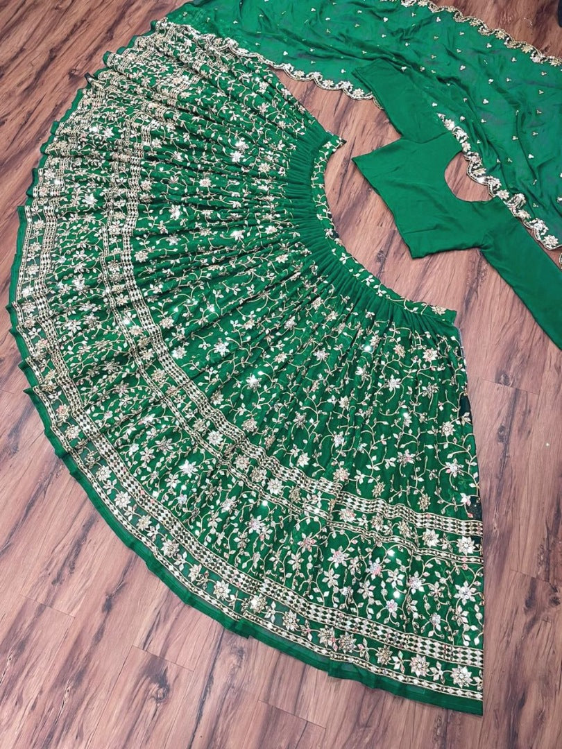 Green georgette big sequence work wedding lehenga choli