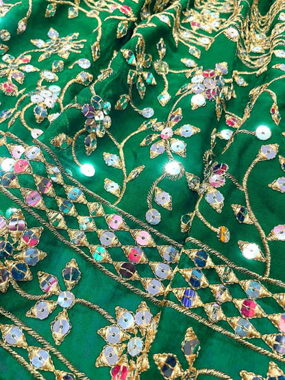 Green georgette big sequence work wedding lehenga choli