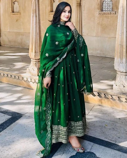 Green georgette designer anarkali suit for wedding