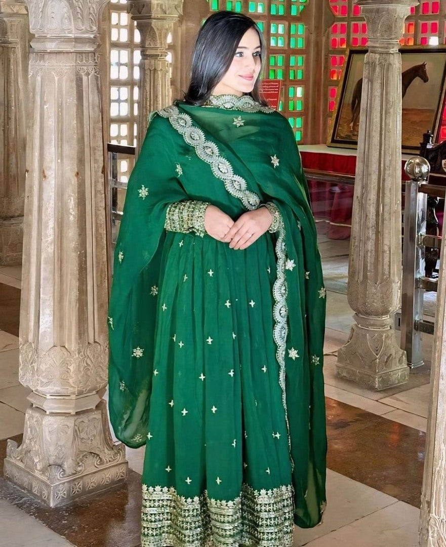 Green georgette designer anarkali suit for wedding