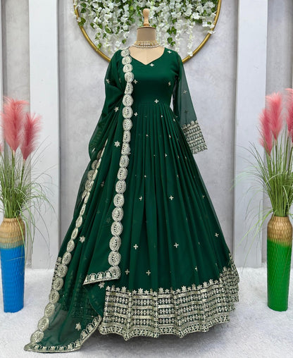 Green georgette designer anarkali suit for wedding