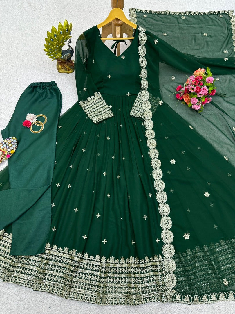 Green georgette designer anarkali suit for wedding