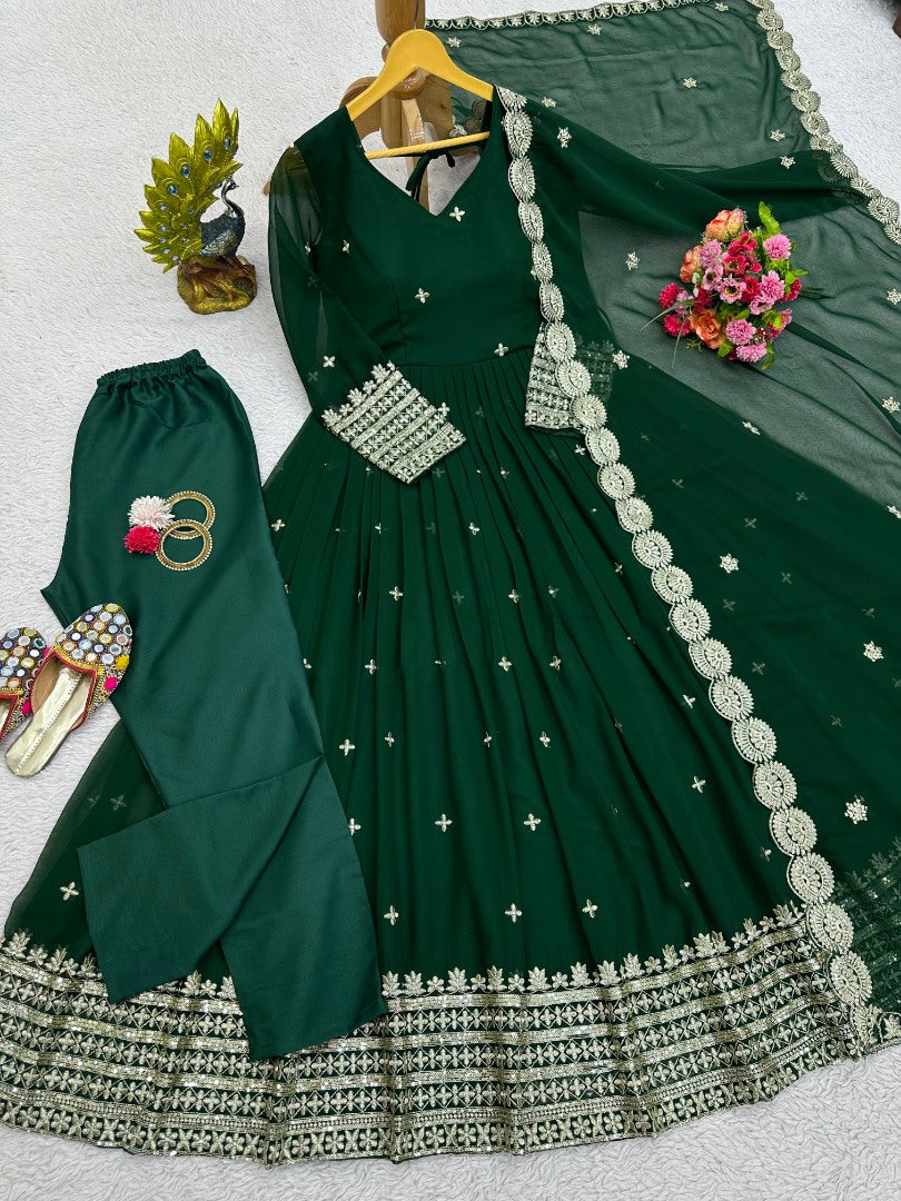 Green georgette designer anarkali suit for wedding