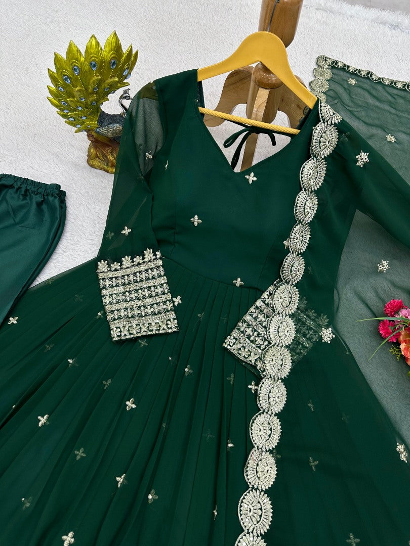 Green georgette designer anarkali suit for wedding