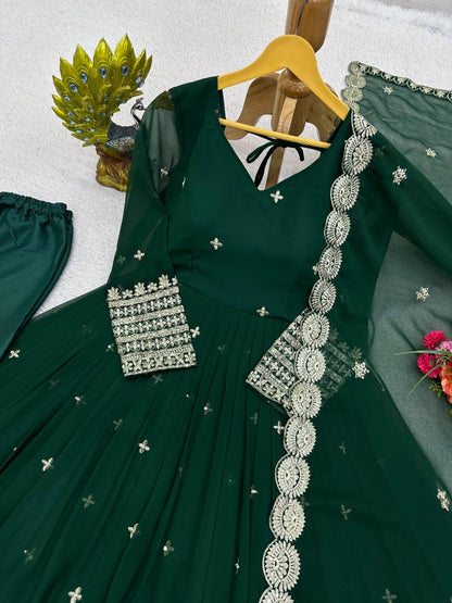 Green georgette designer anarkali suit for wedding