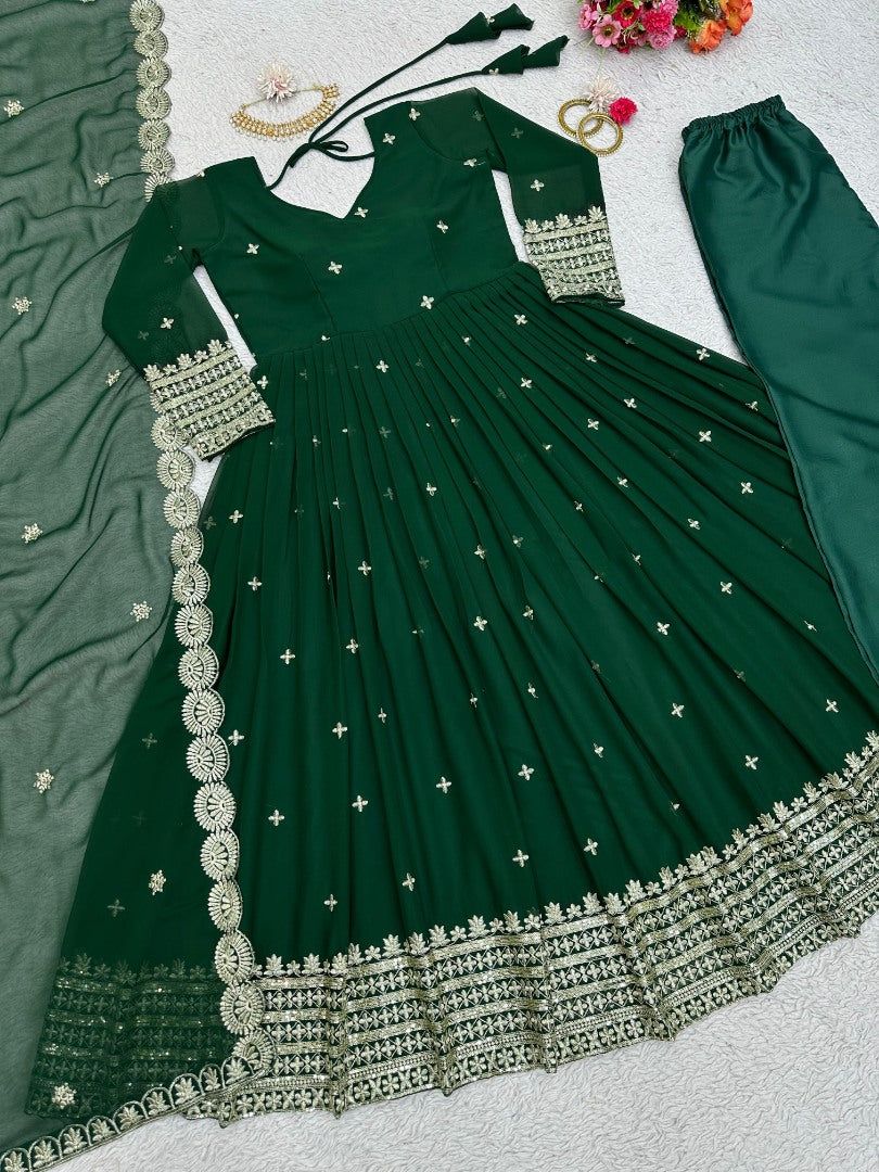 Green georgette designer anarkali suit for wedding