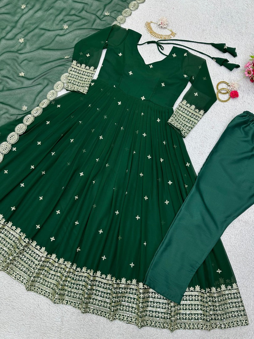 Green georgette designer anarkali suit for wedding