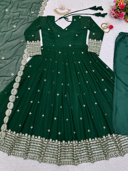 Green georgette designer anarkali suit for wedding