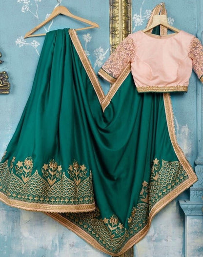 green georgette embroidered wedding wear saree