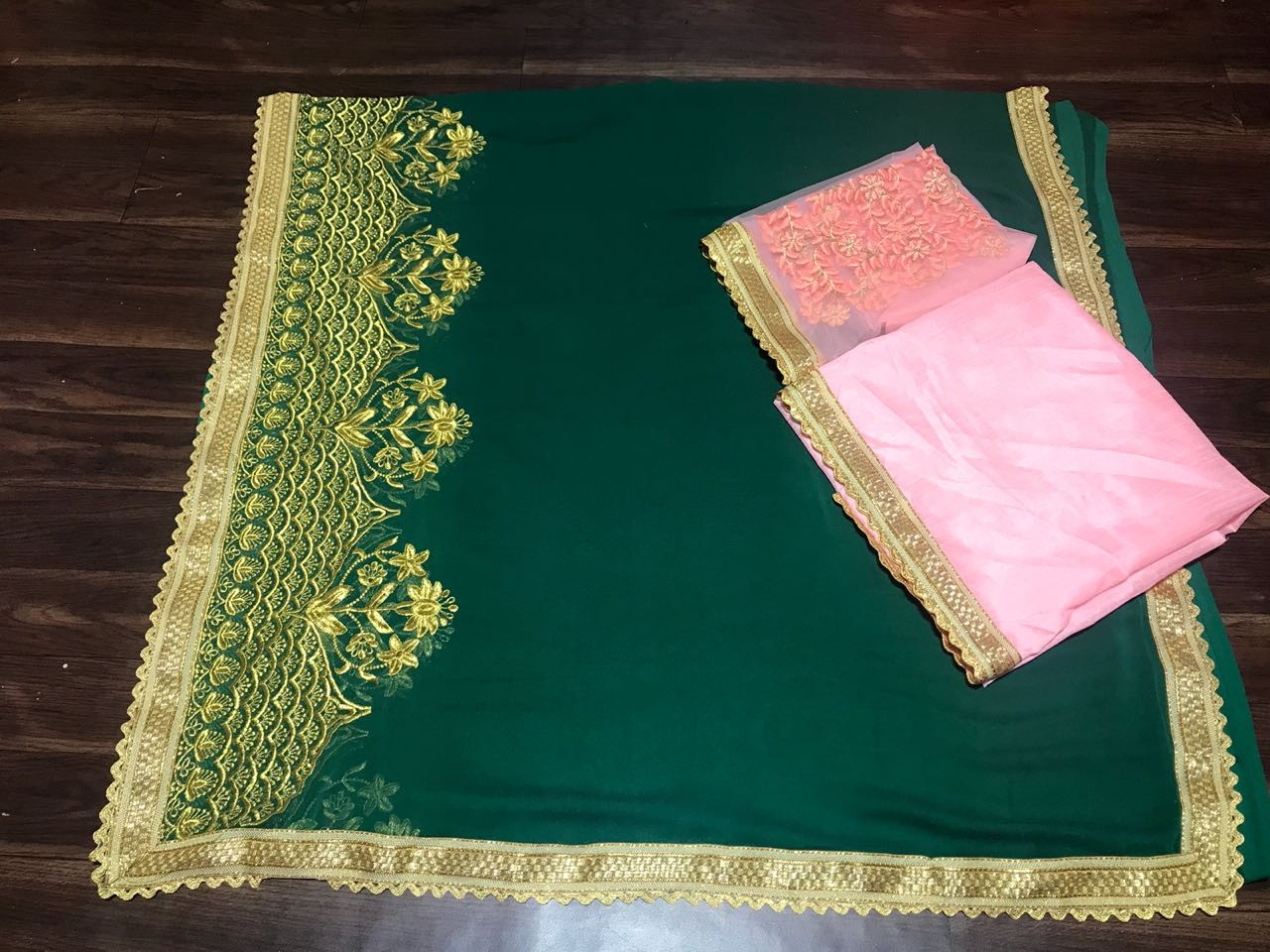 green georgette embroidered wedding wear saree