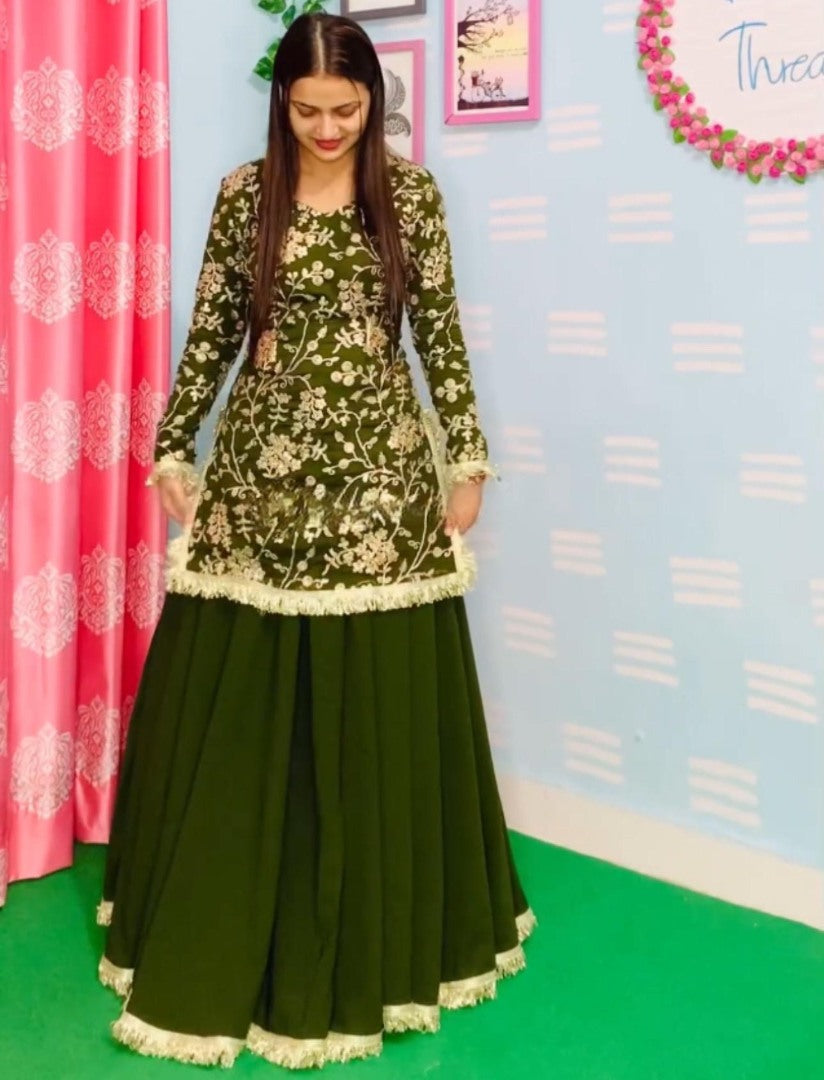 Green georgette heavy work wedding lehenga suit