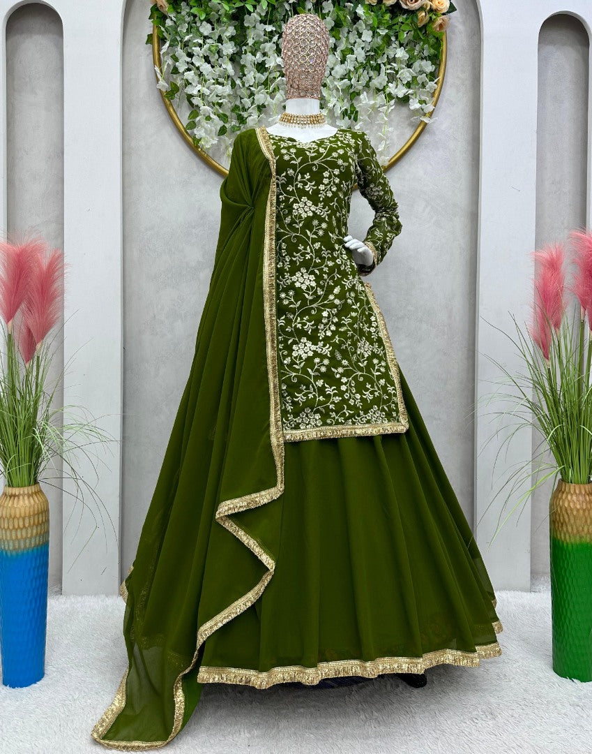 Green georgette heavy work wedding lehenga suit