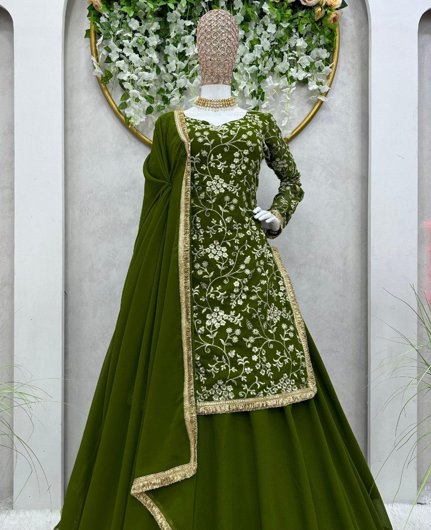 Green georgette heavy work wedding lehenga suit