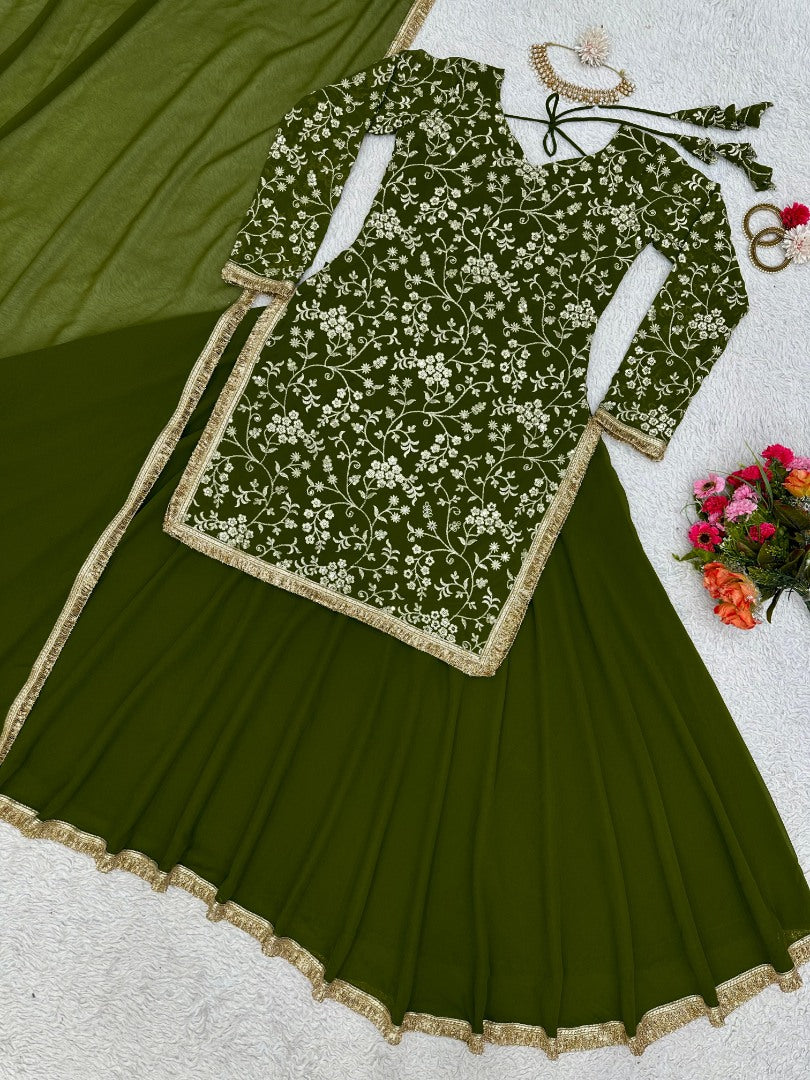 Green georgette heavy work wedding lehenga suit