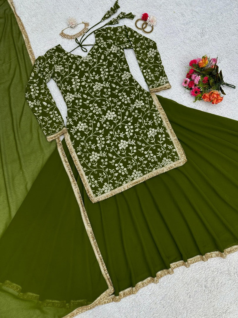 Green georgette heavy work wedding lehenga suit