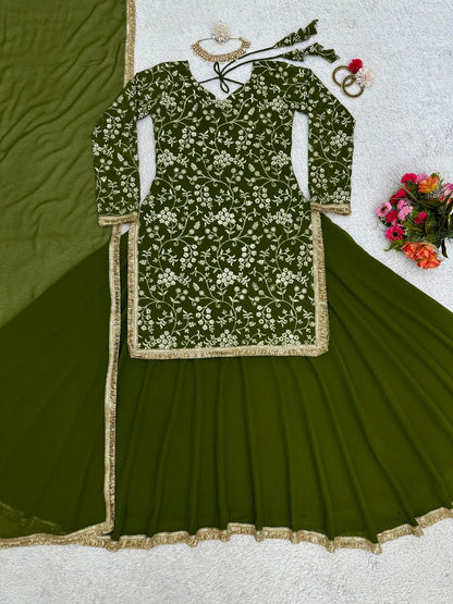 Green georgette heavy work wedding lehenga suit