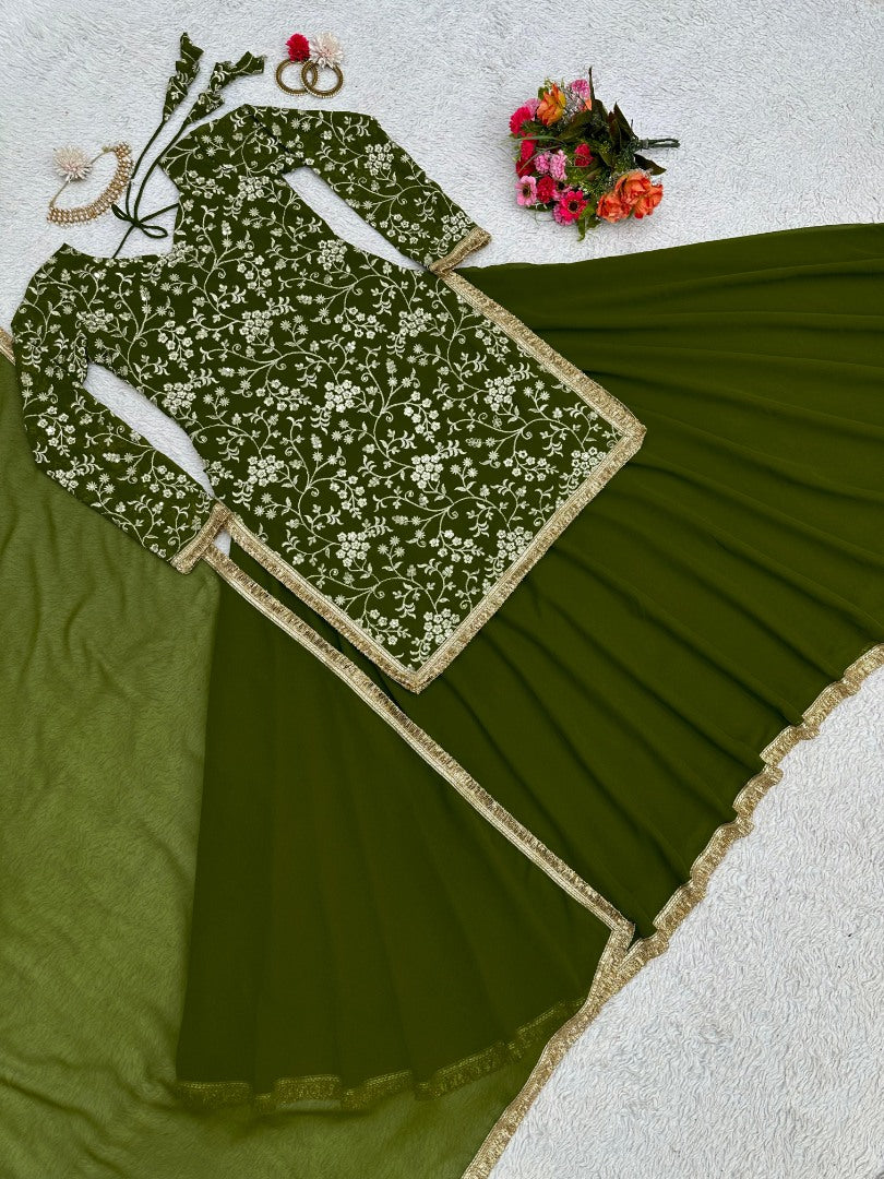 Green georgette heavy work wedding lehenga suit