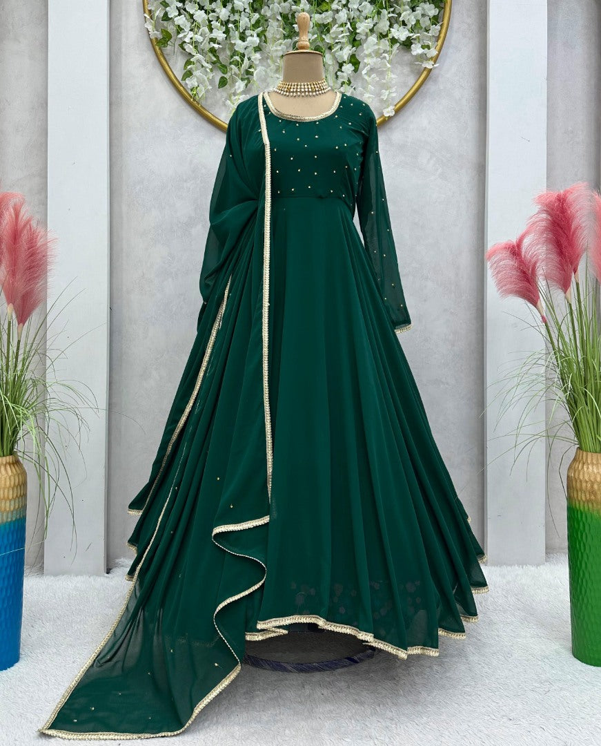 Green georgette party wear gown