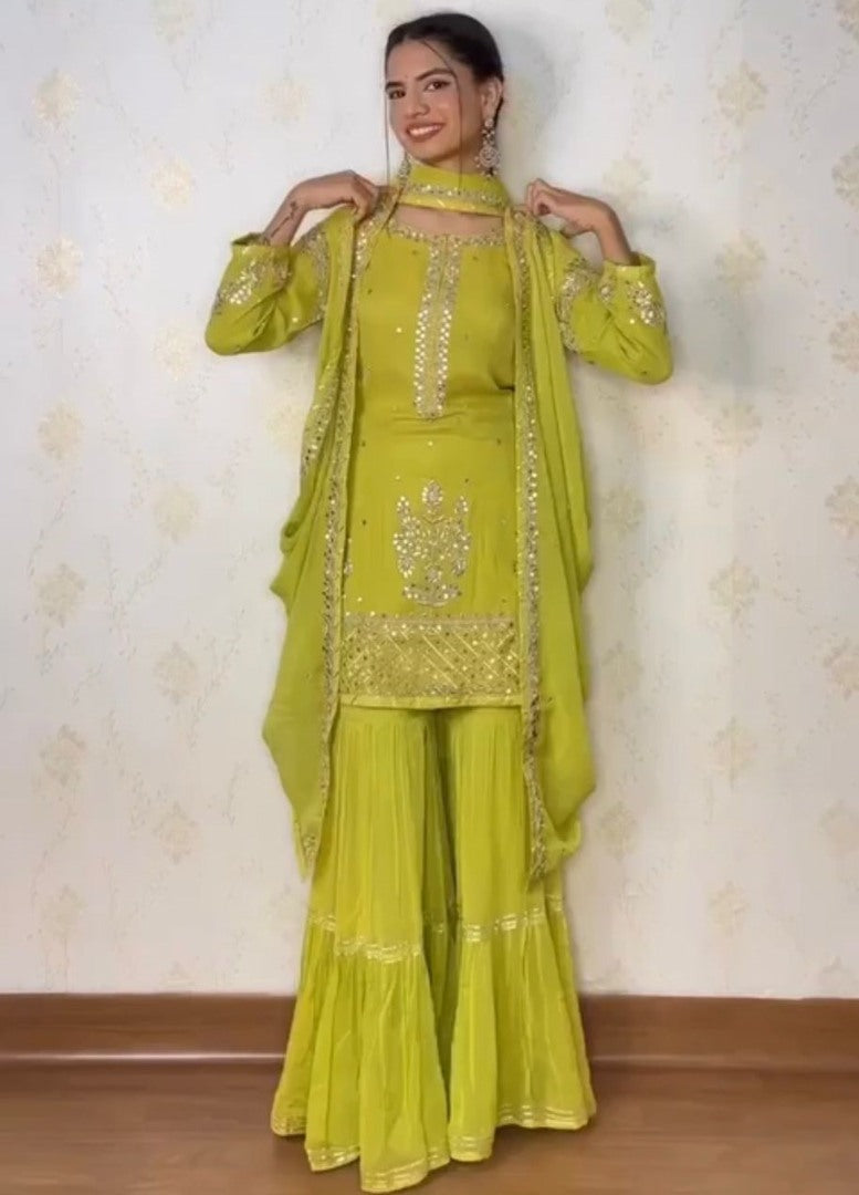 Green georgette sharara suit