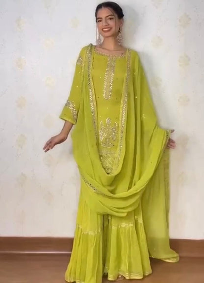 Green georgette sharara suit