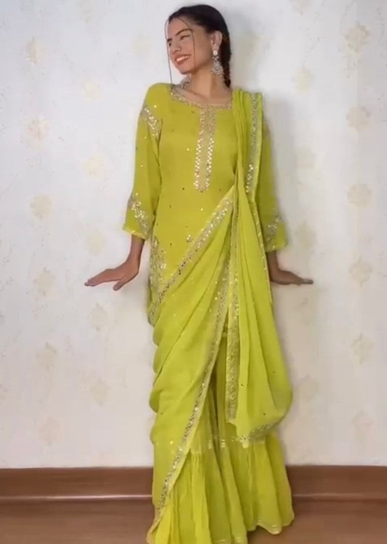 Green georgette sharara suit