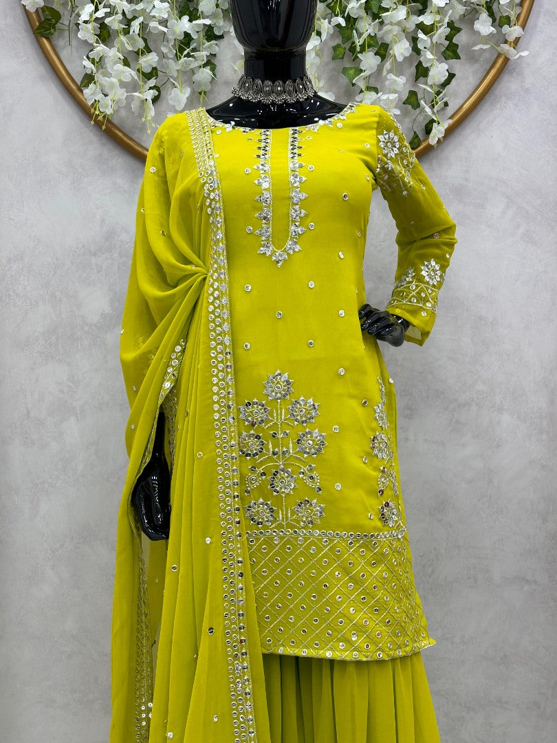 Green georgette sharara suit