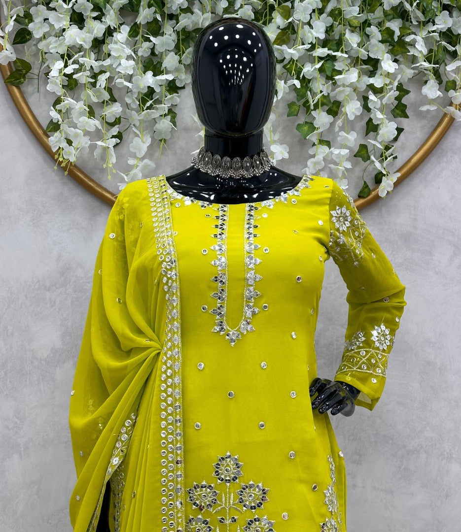 Green georgette sharara suit