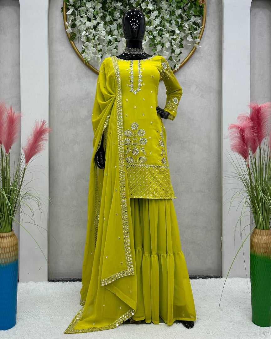 Green georgette sharara suit