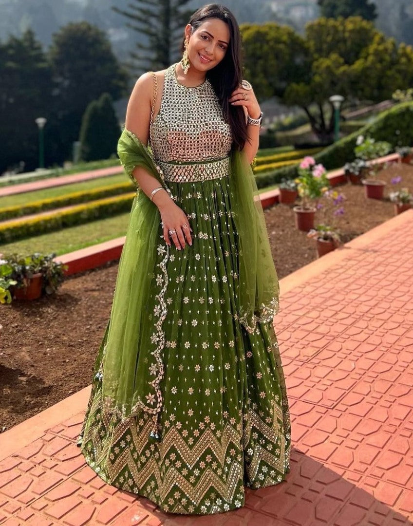 Green heavy sequence work wedding lehenga choli