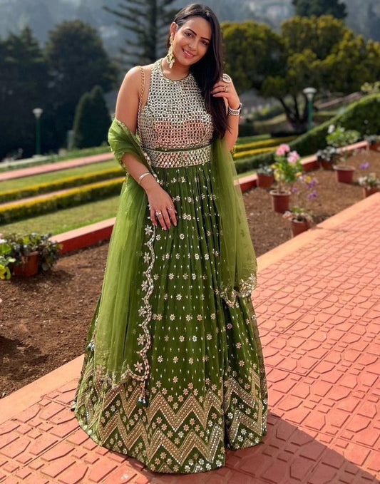 Green heavy sequence work wedding lehenga choli