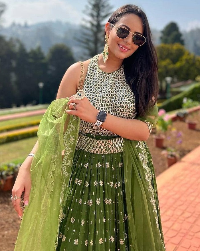 Green heavy sequence work wedding lehenga choli