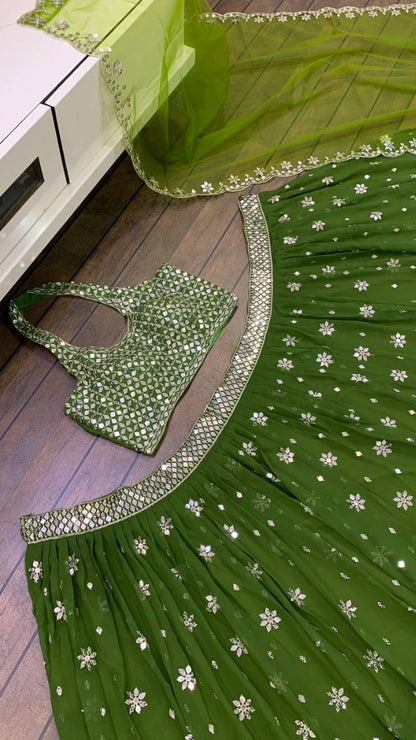 Green heavy sequence work wedding lehenga choli