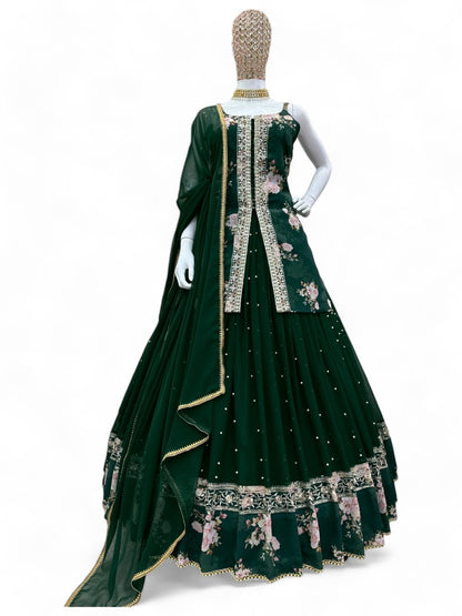 Green heavy work designer lehenga suit for wedding