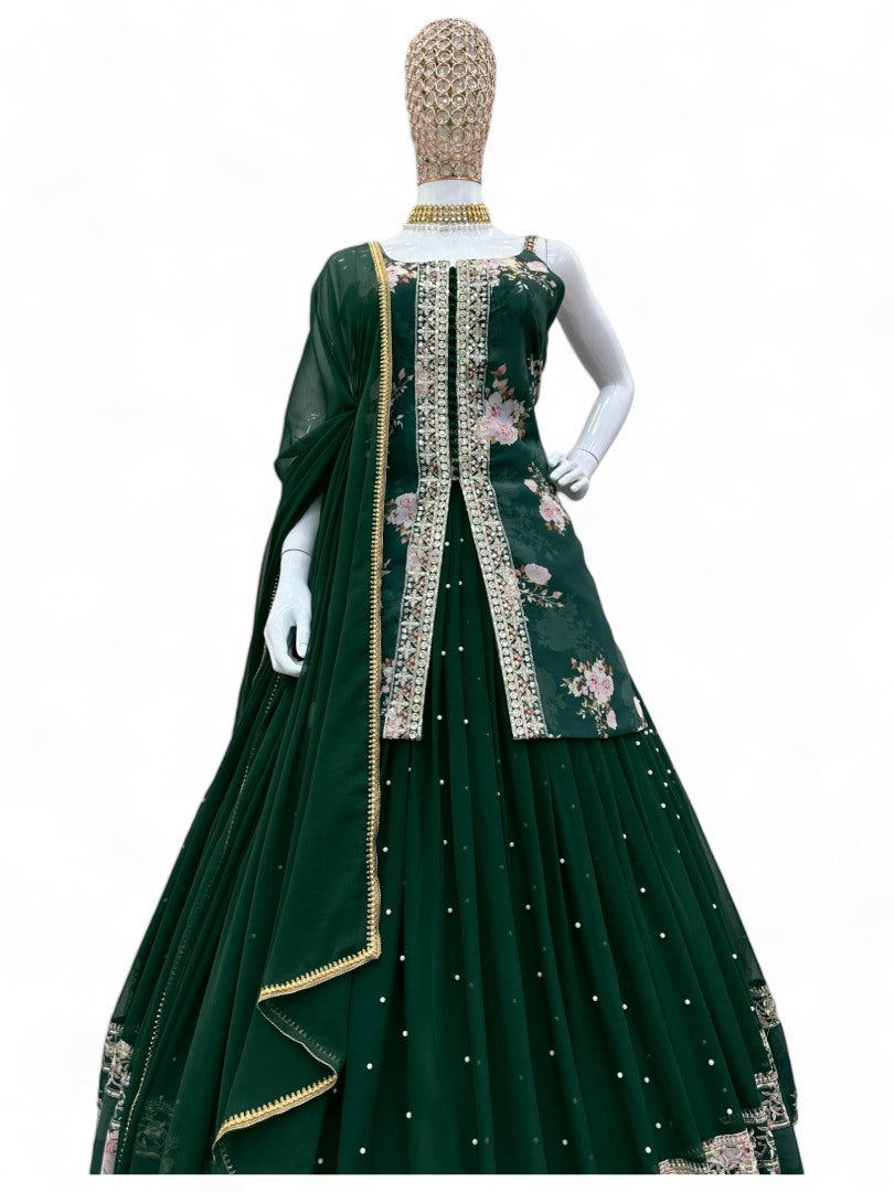Green heavy work designer lehenga suit for wedding