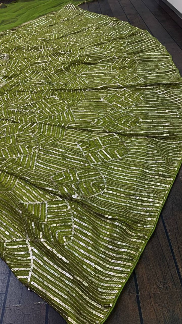 Green kasturi silk heavy sequence work lehenga choli for ceremony