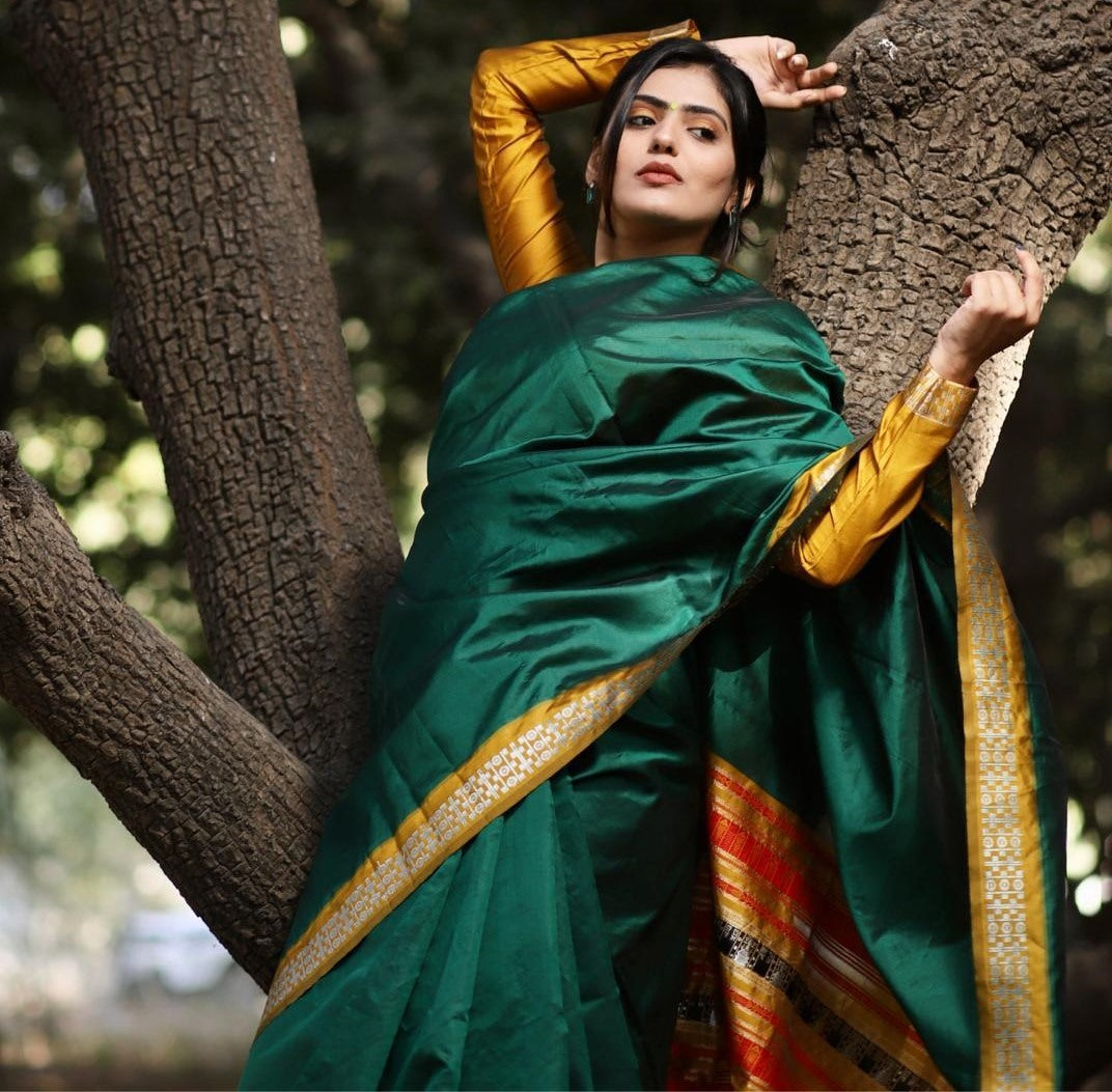 Green likchi silk jacquard work saree