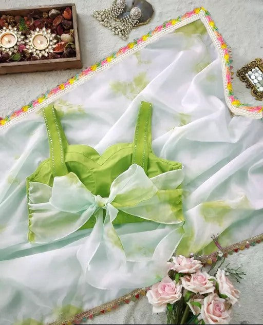 Green shibori print girlish organza saree