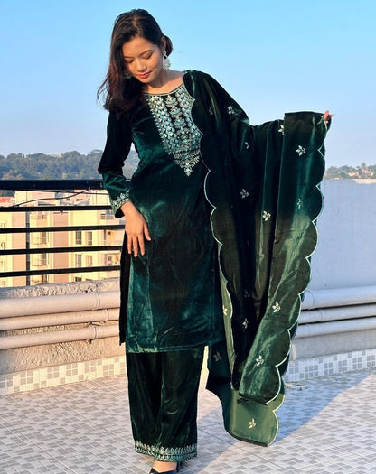 Green velvet palazzo suit