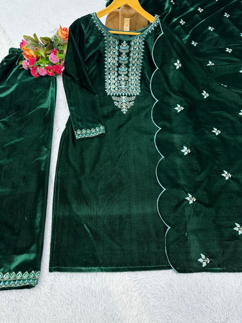 Green velvet palazzo suit